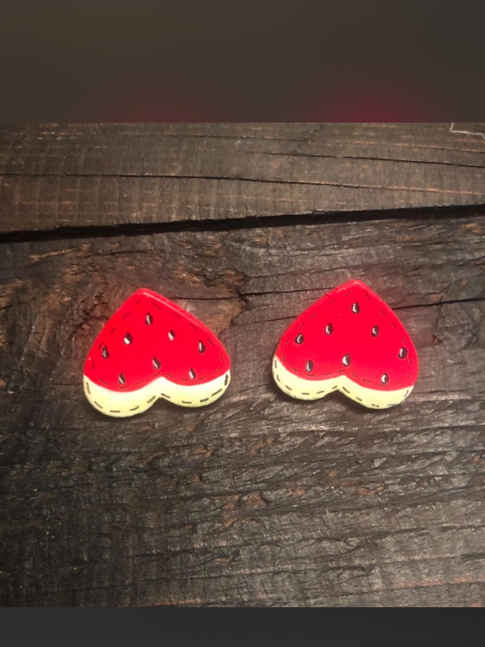 Vintage 1990’s Hand-Painted Heart-Shaped Watermelon Studs
